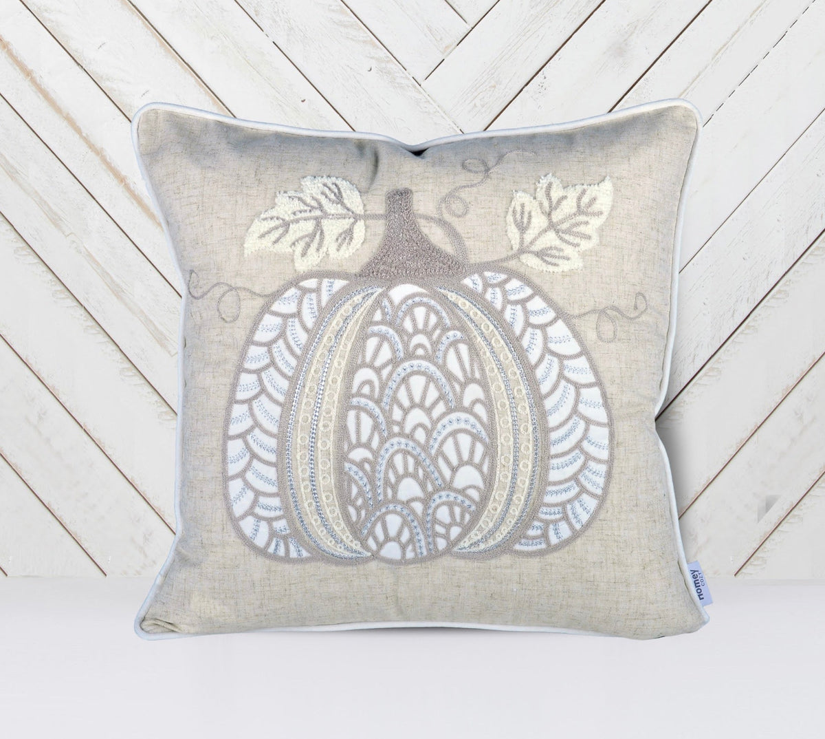 Lace Embroidered Pumpkin Throw Pillow – Neutral Fall Accent Cushion Set of 2