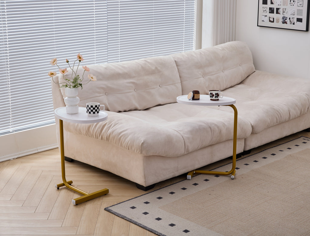 White C-shaped Side Table for Living Room & Bedroom
