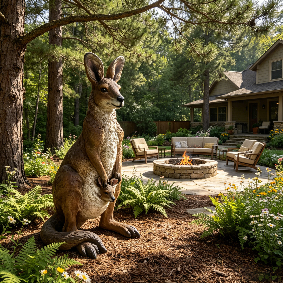 22'' Mother Kangaroo with Joey Statue
