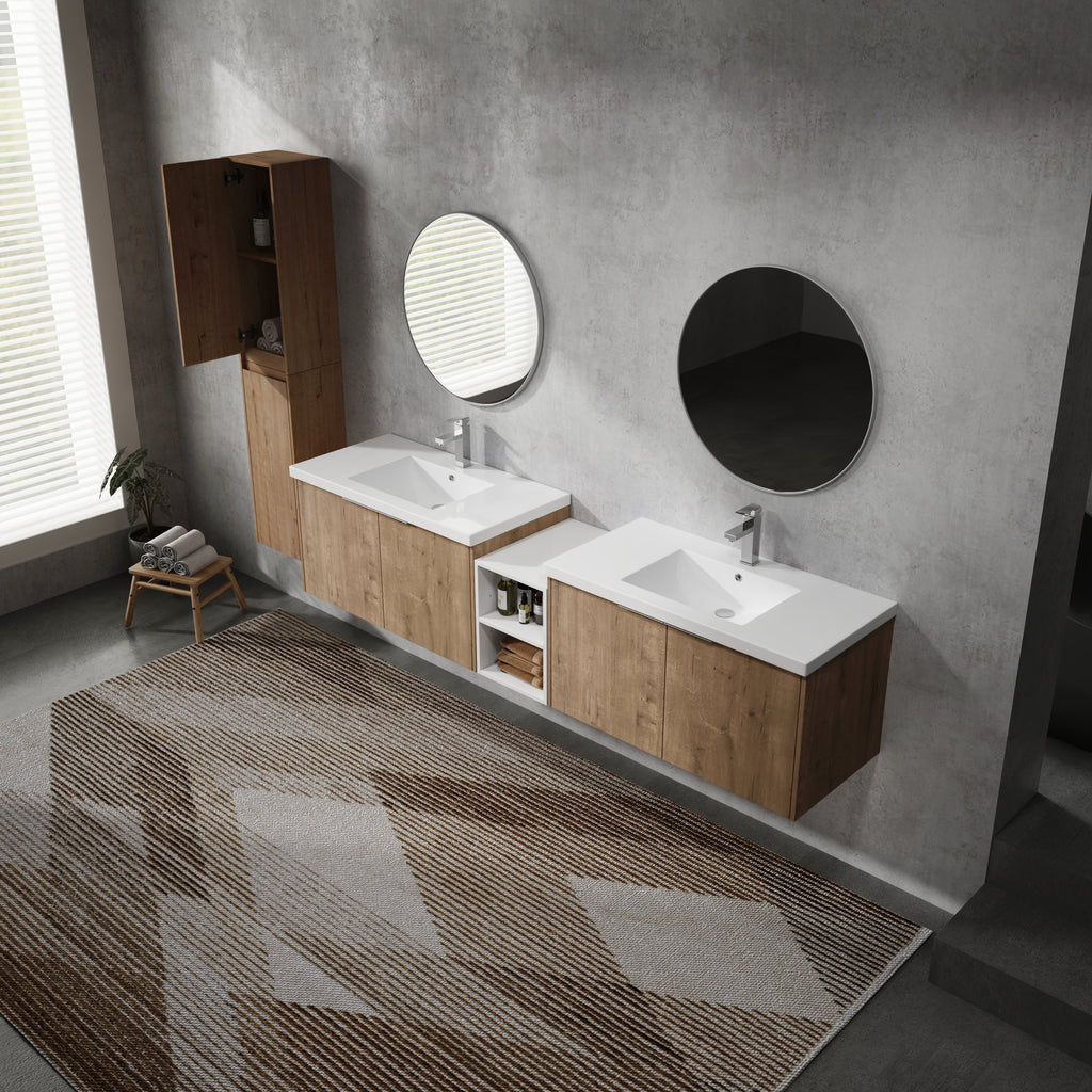 84" Wall-Mounted Bathroom Vanity With Sink and Side Cabinet