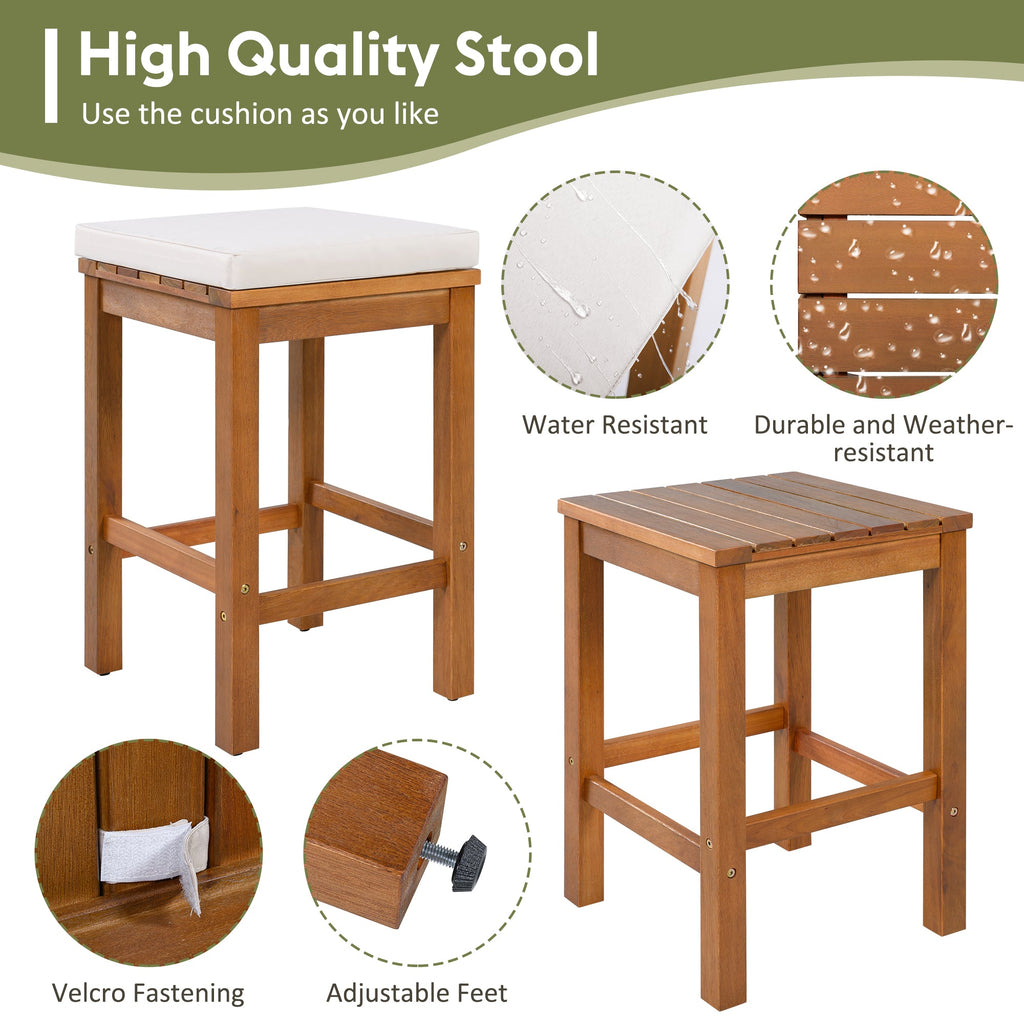 5 Piece Outdoor Bar Set, Patio Acacia Wood Bar Height Table & Stools