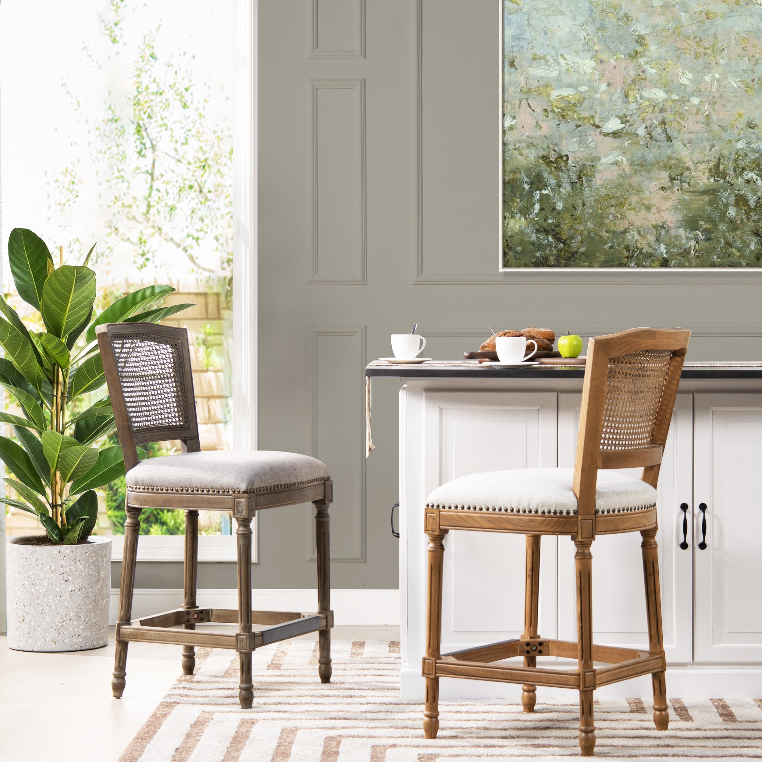 Triomphe Rattan Wicker High Back Armless Counter Bar Stool