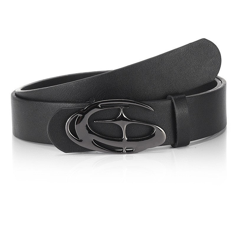 Niche Designerinspired Hollowedout Irregularshaped Buckle Womens Slim Leather Belt