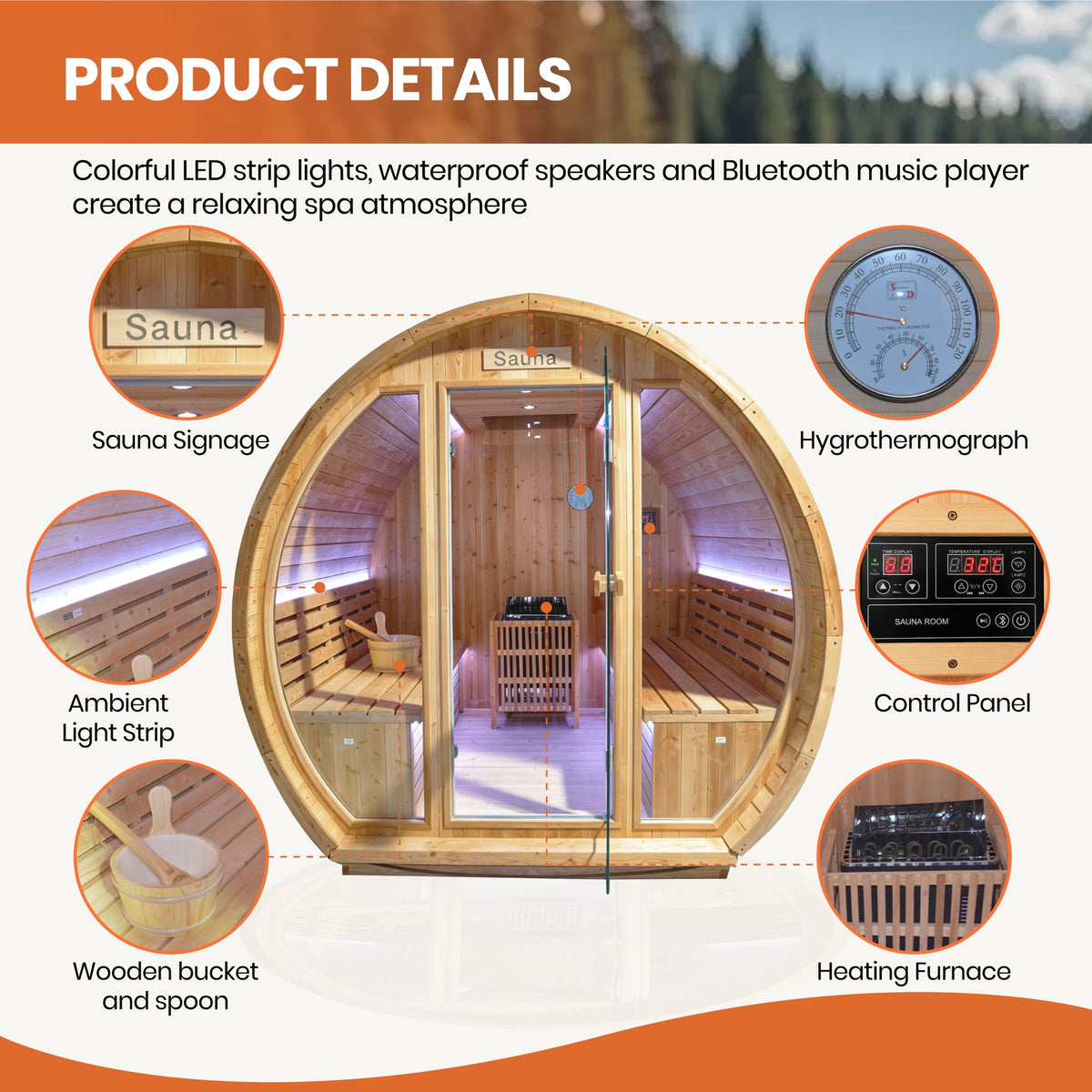 9000W 240V Finnish Carbonized Spruce Outdoor Sauna Room