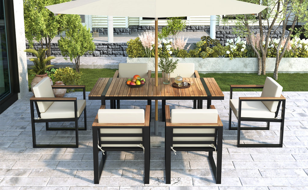 7 Pieces Outdoor Dining Set Patio Dining Table and Chair Set