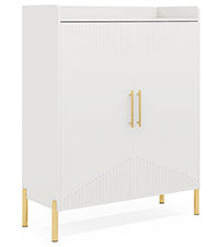 35.43 Inch White and Gold Shoe Cabinet