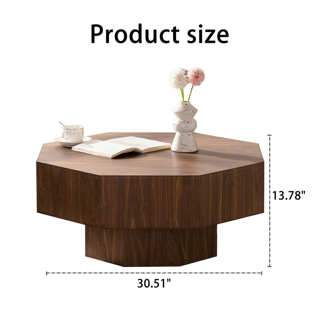 30.51 Inch Coffee Table Wooden Octagonal-Shaped for Living Room