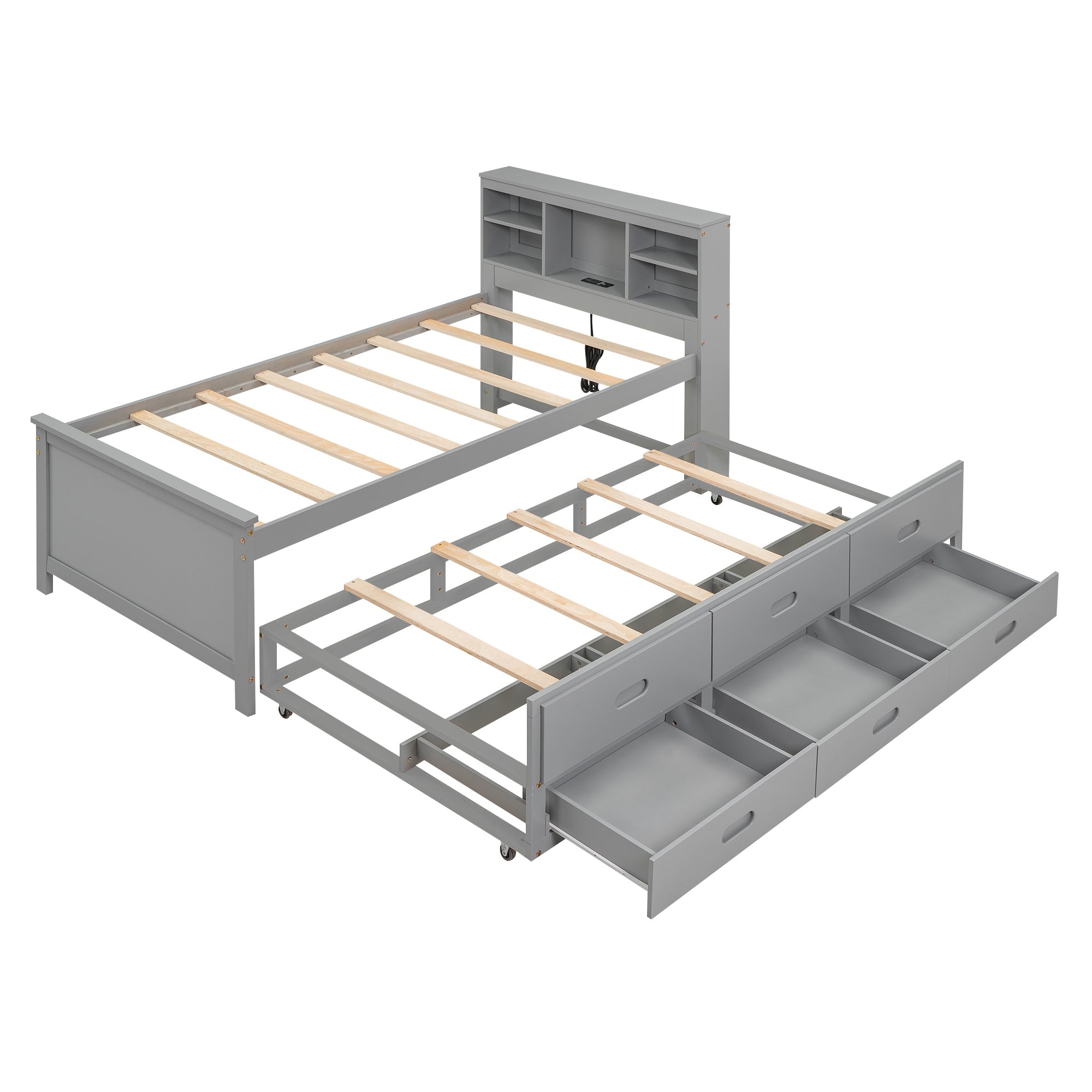 Twin Size Platform Bed with Storage Headboard and USB