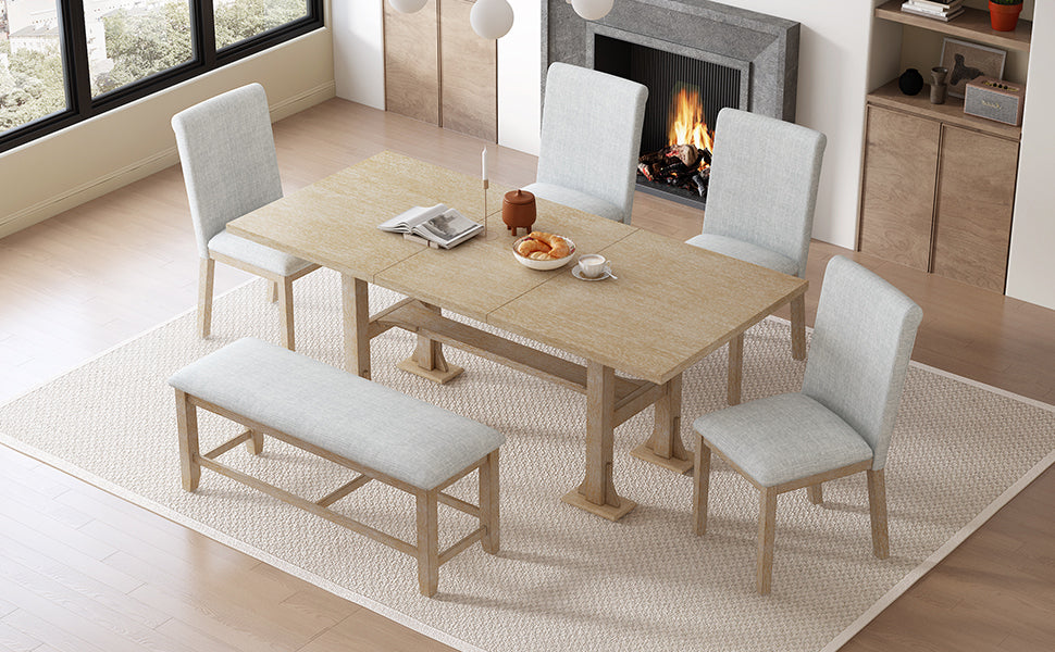 TOPMAX Farmhouse 76-Inch 6-Piece Extendable Dining Table Set