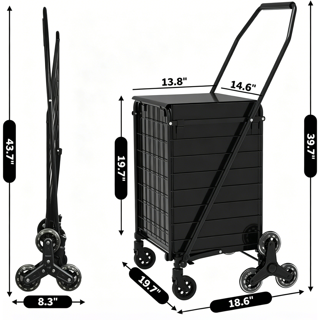 Foldable Utility Shopping Cart with 360° Rolling Wheels