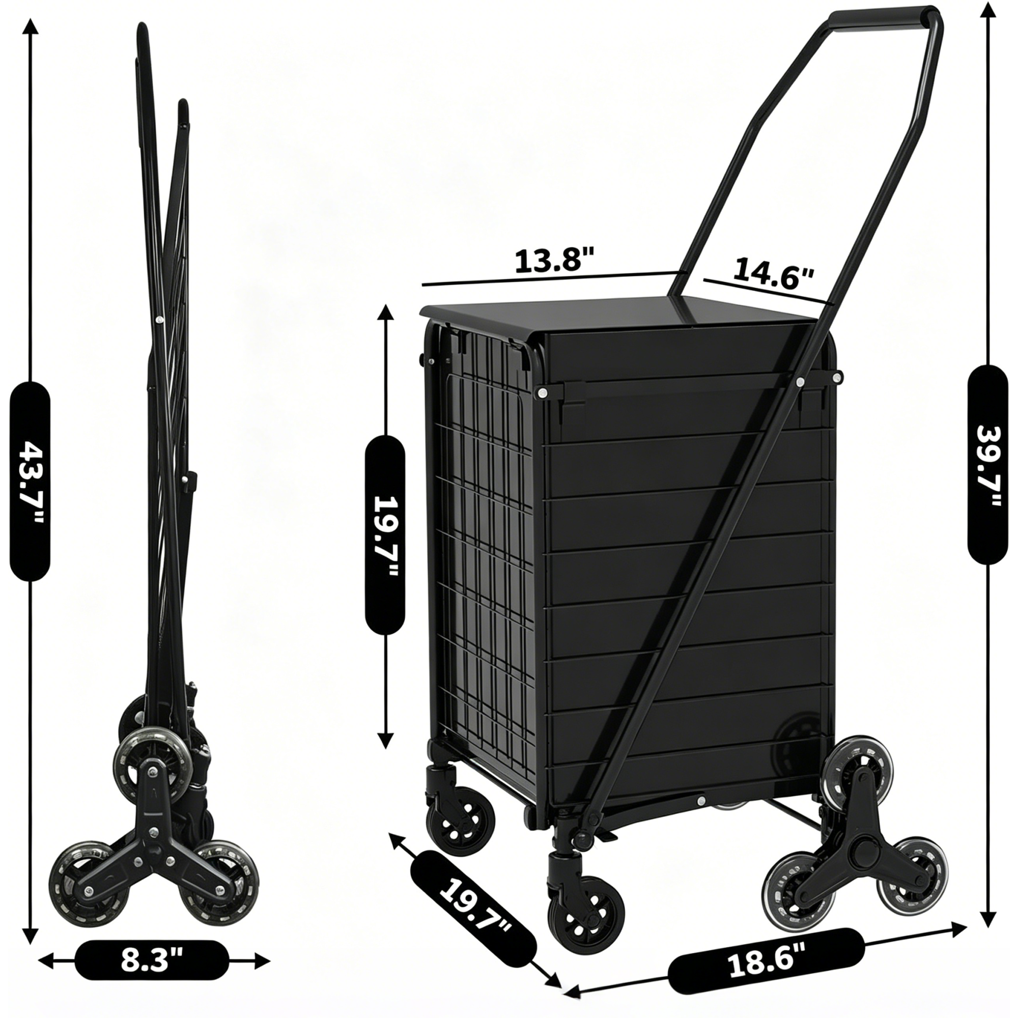 Foldable Utility Shopping Cart with 360° Rolling Wheels