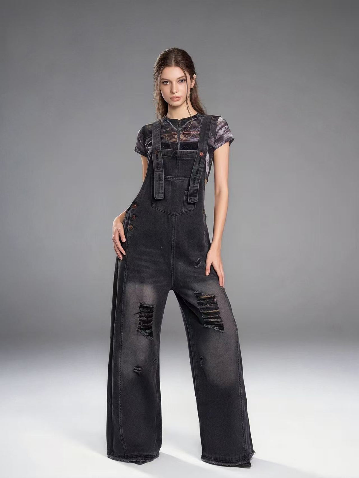 Women's Retro Loose-Fit Wide-Leg Denim Overalls