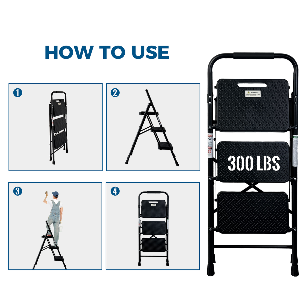 3 Step Ladder with Wide Anti-Slip Pedal
