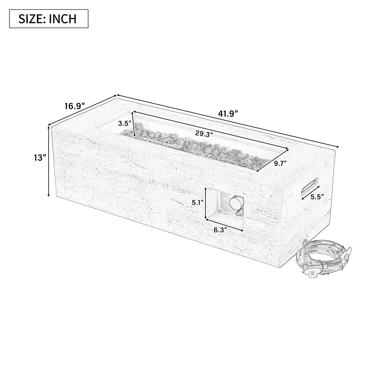 U_STYLE Outdoor Rectangular Propane Fire Pit 40000 BTU