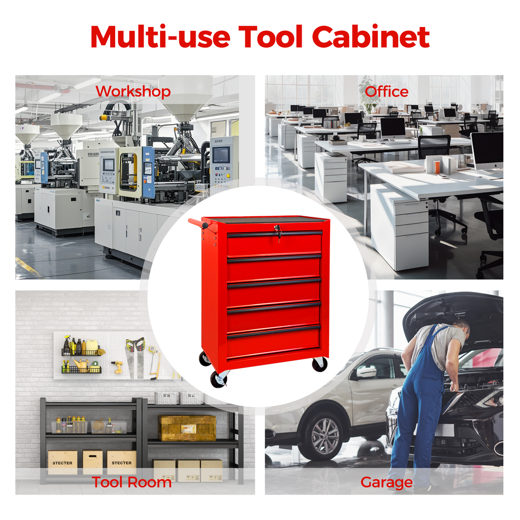 Rolling Metal Tool Chest with 5 Drawers