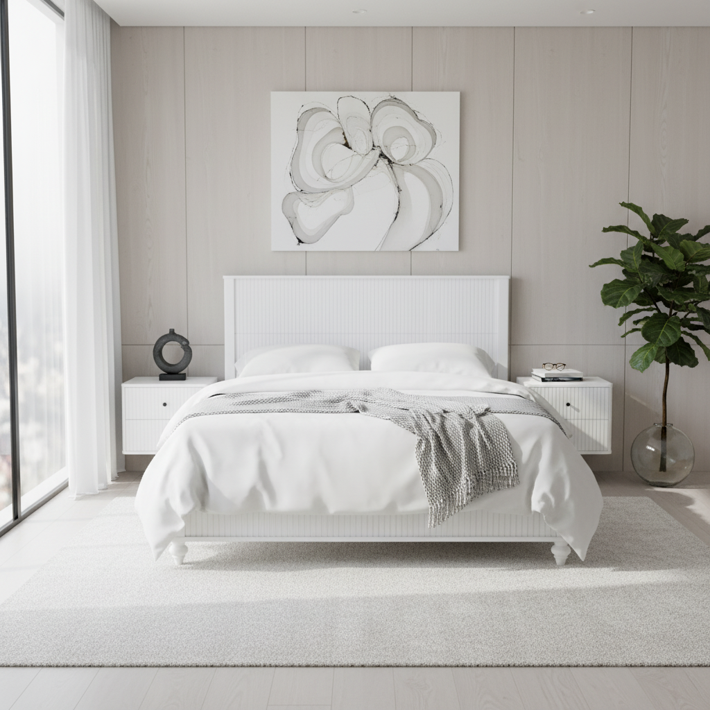 White Queen Size Bed Frame - Solid Wood & MDF
