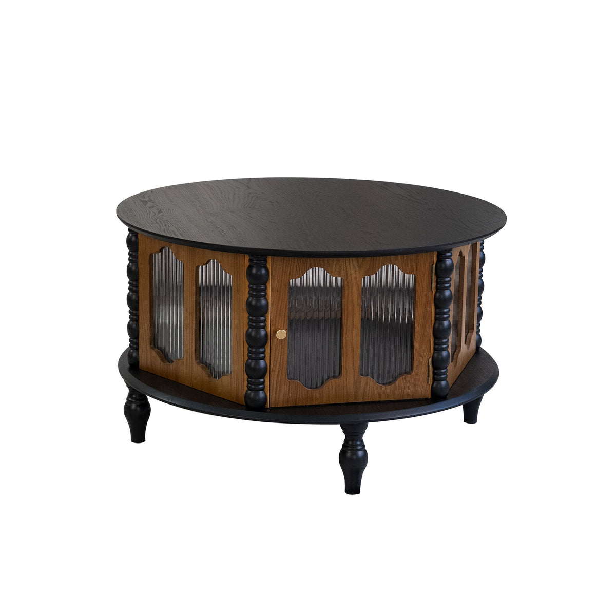 31.5" Round Wooden Coffee Table With Storage