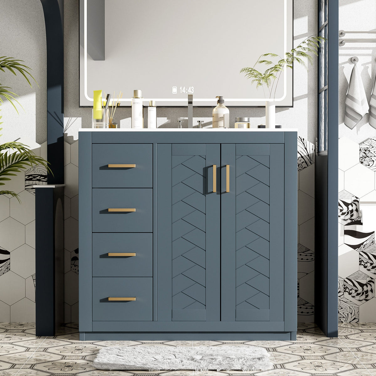 36" Bathroom Vanity With Ceramic Sink Combo