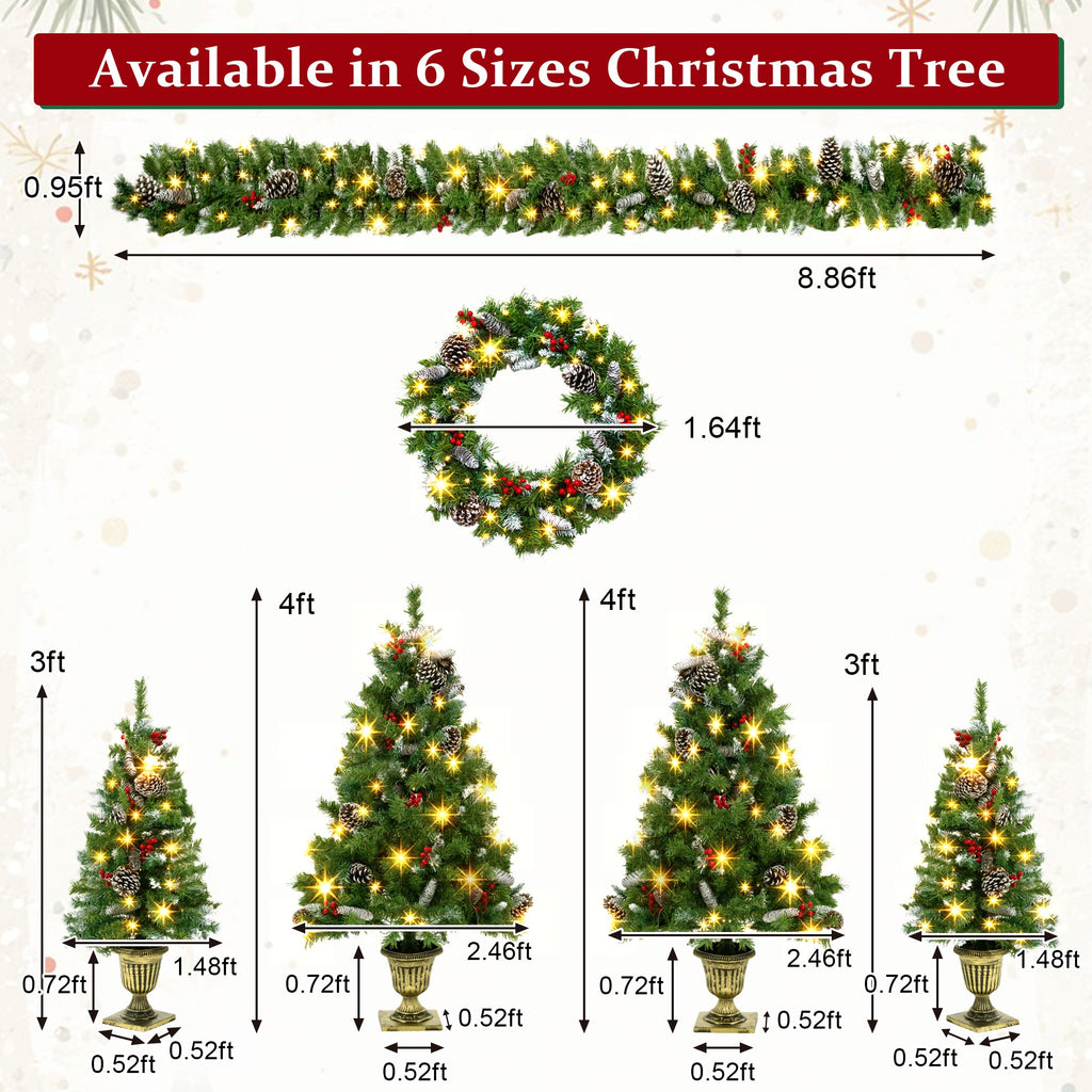 6-Piece Christmas Tree Set – 4 Trees, Wreath, and Garland