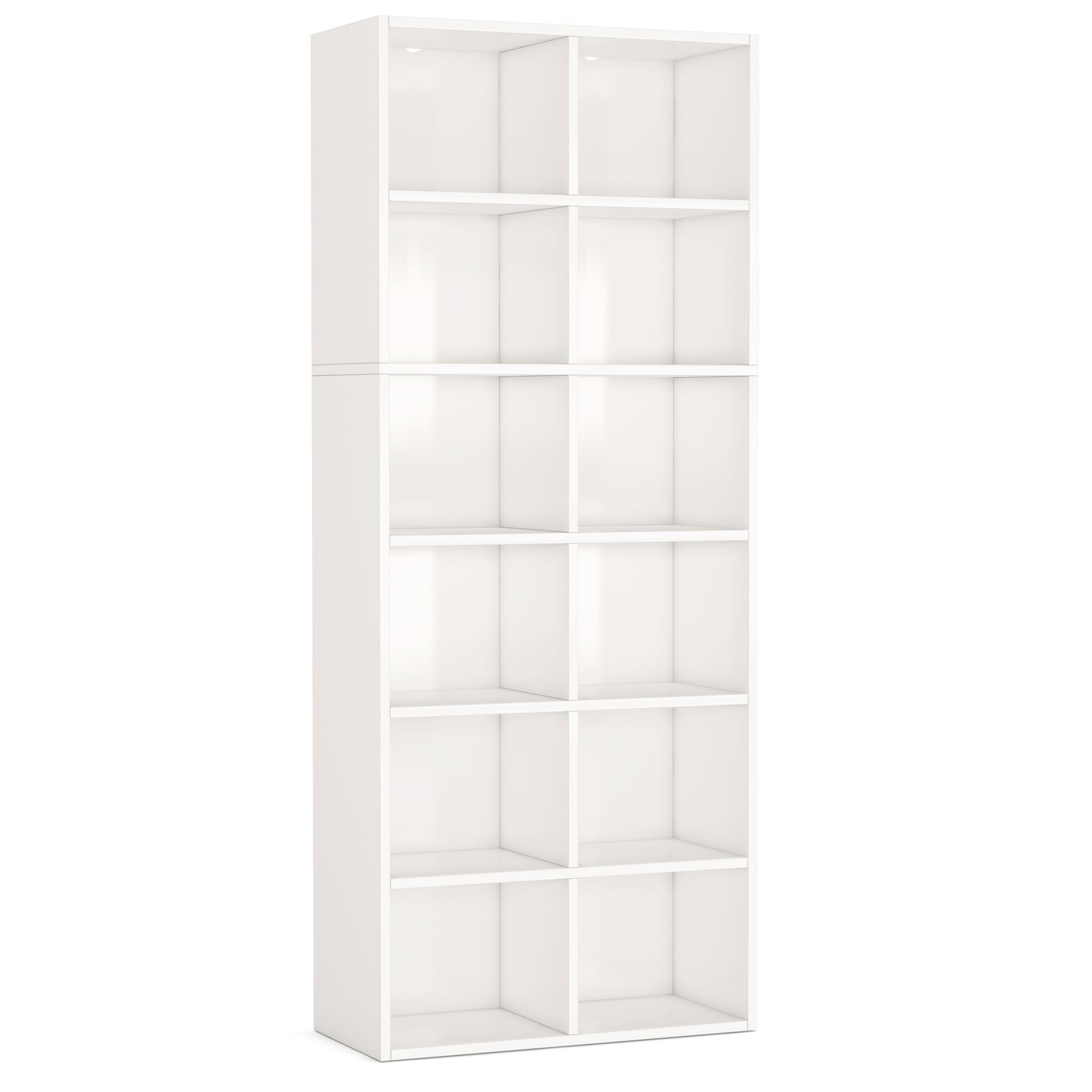 71.65" White Narrow 12-Cube Modern Bookcase