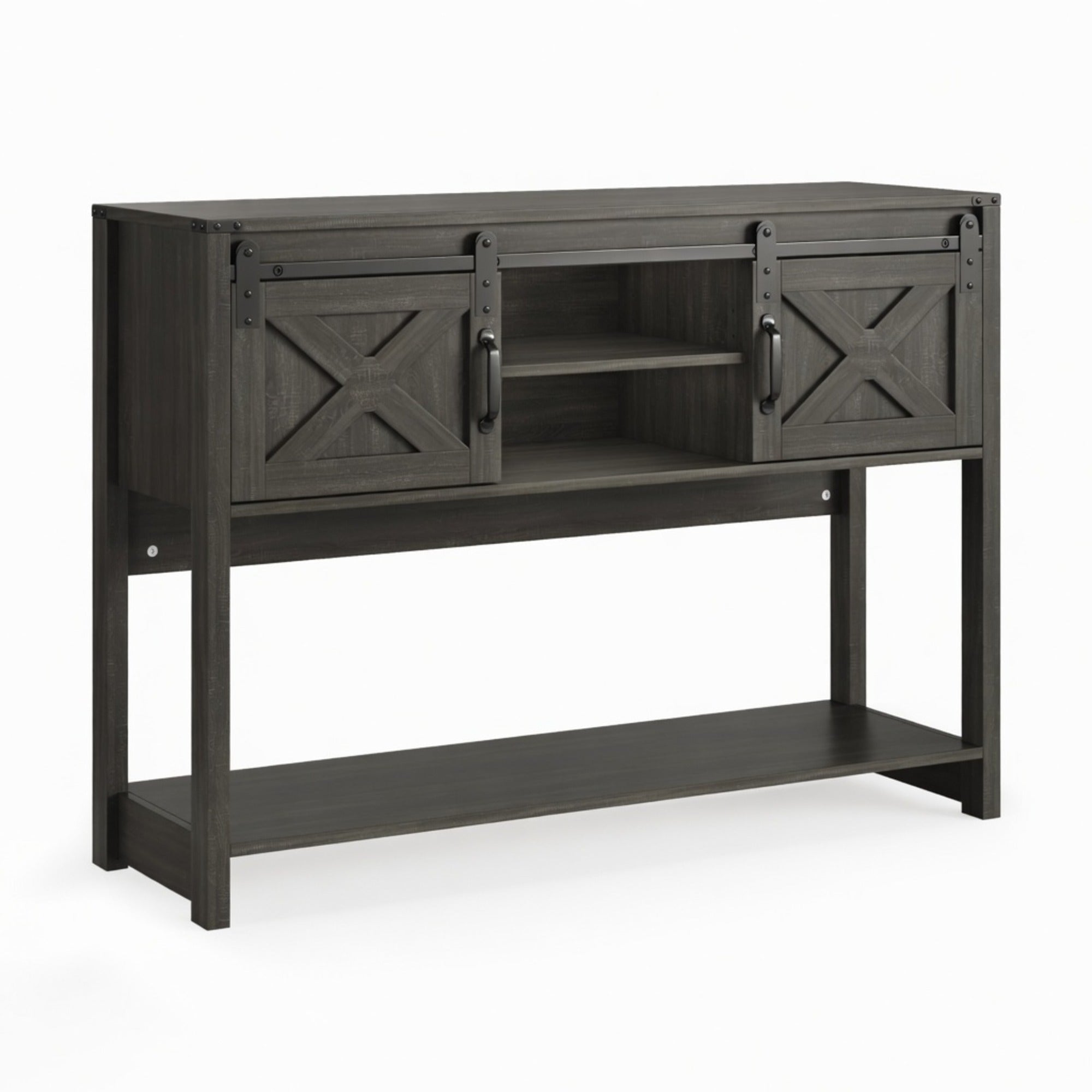 46" Modern Farmhouse Entryway Table with Storage & Sliding Barn Door, Dark