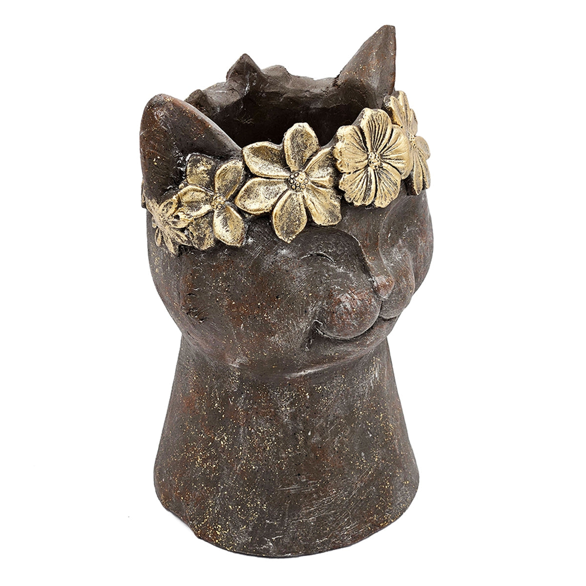 8.5x7.7x12.4" Magnesium Cat Statue Planter with Textured