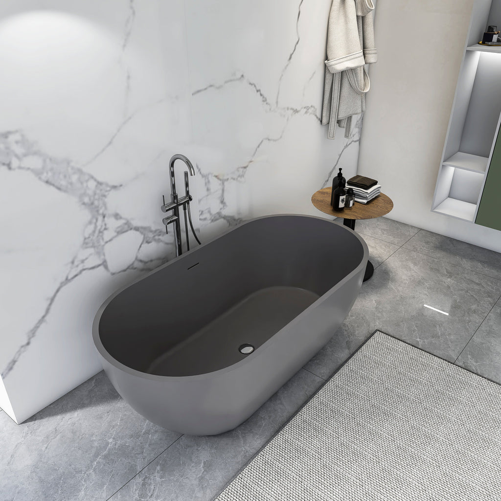 63 Inch Solid Surface Oval Shape Freestanding Bathtub
