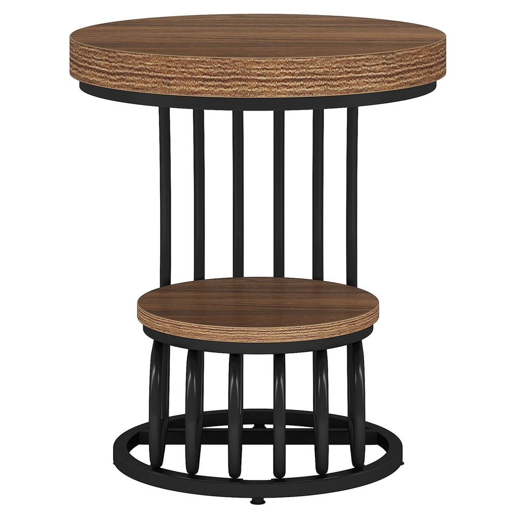 19.68" Round Vintage End Table with 2-Tier Storage