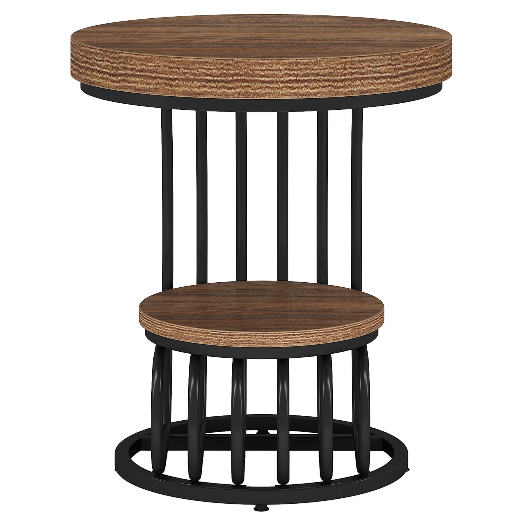 19.68" Round Vintage End Table with 2-Tier Storage