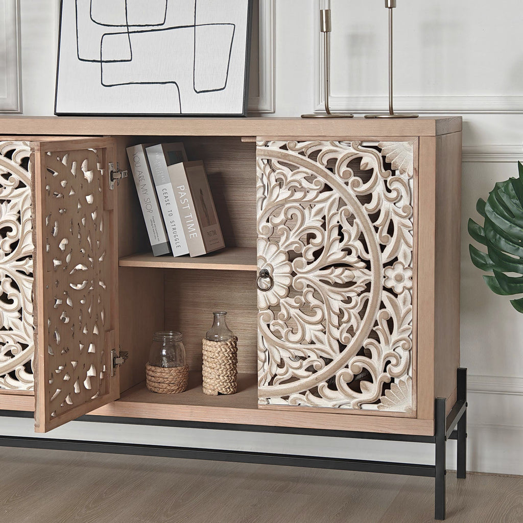 4 Door Wood Cabinet with Metal Base