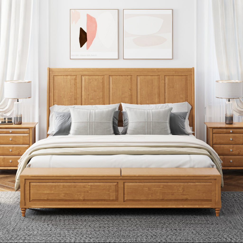 King Bed Frame with Tall Headboard and Storage Bench