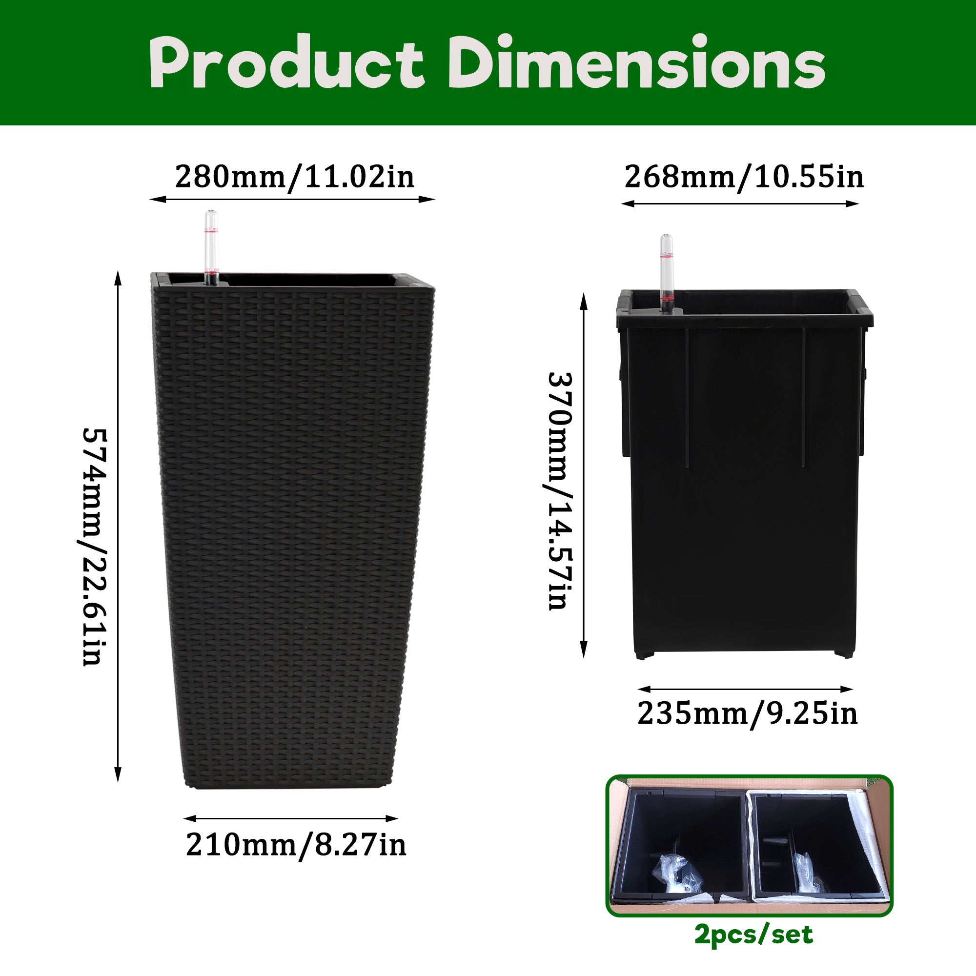 Pack of 2 Square Planters for Garden