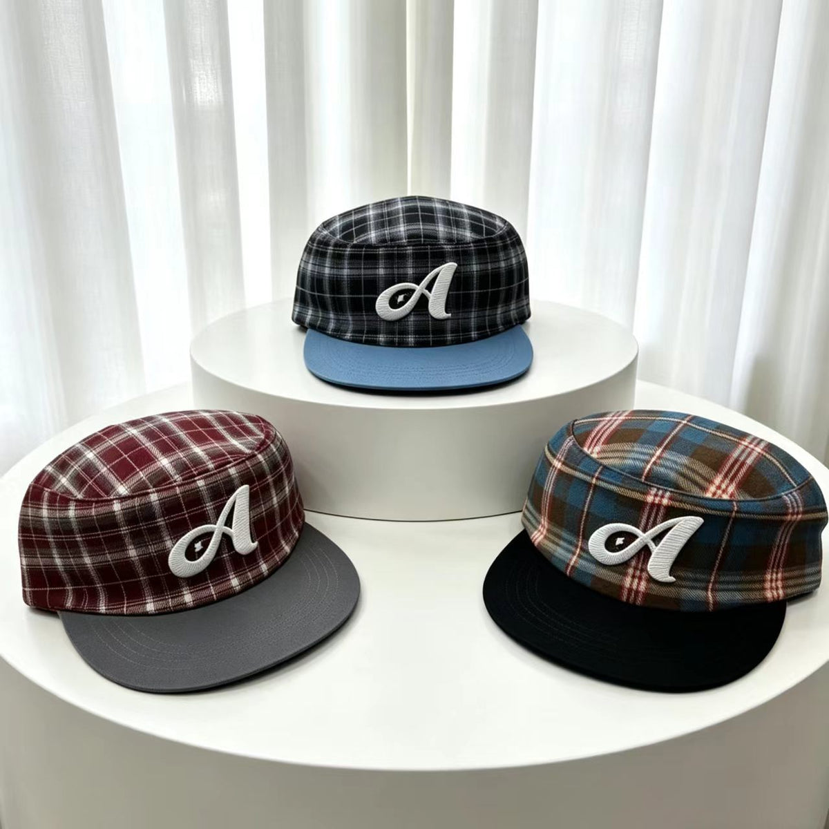 Fashionable Trendy Plaid Patchwork Three-dimensional Letter D Flat-brimmed Hat - American Retro Streetwear Style - Versatile And Suitable For All Occasions Baseball Cap
