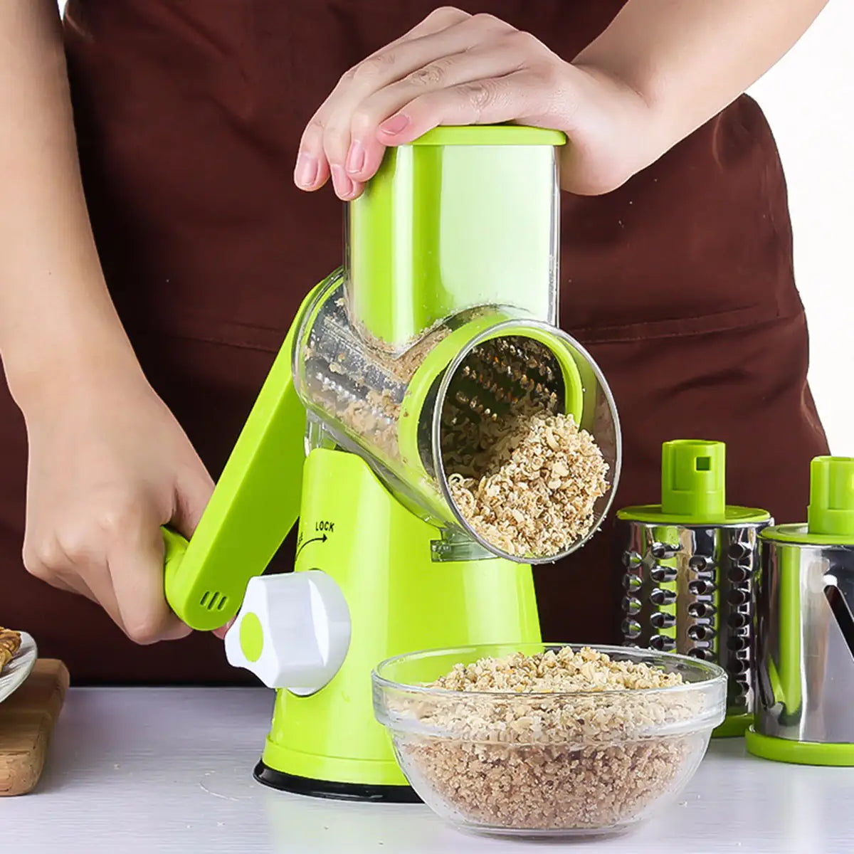 Manual Rotary Mandoline Slicer with 3 Drum Blades