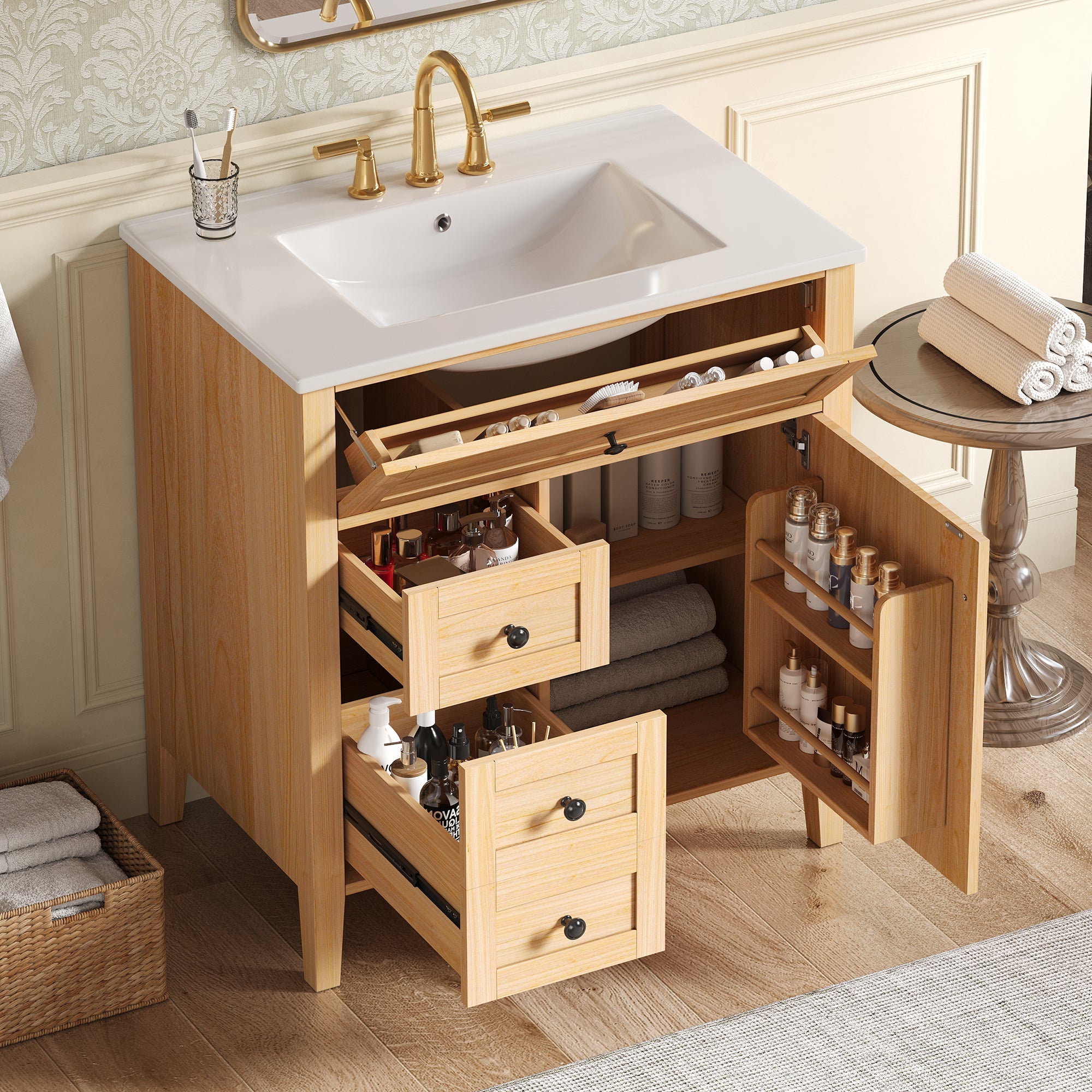 30" Natural Wood Grain Bathroom Vanity