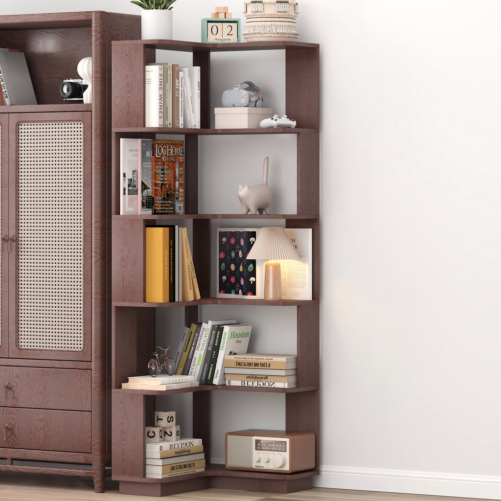 6 Tier Freestanding L-Shaped Corner Bookshelf