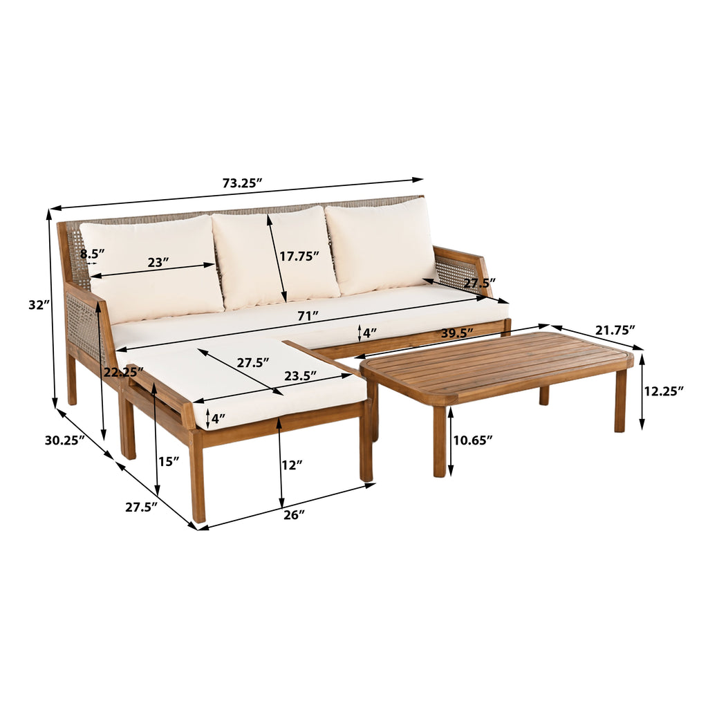 3 Piece Acacia Wood Patio Furniture Set