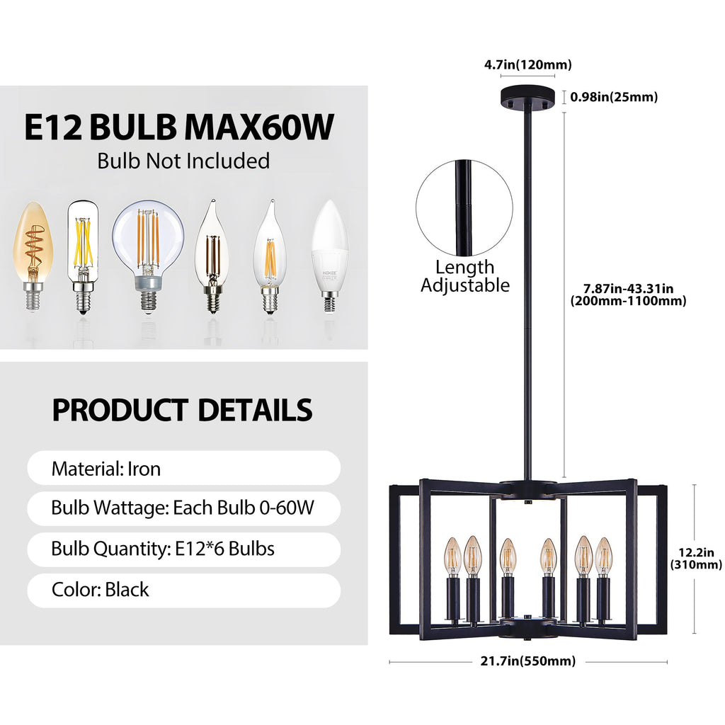 22" Modern Black Geometric Chandelier