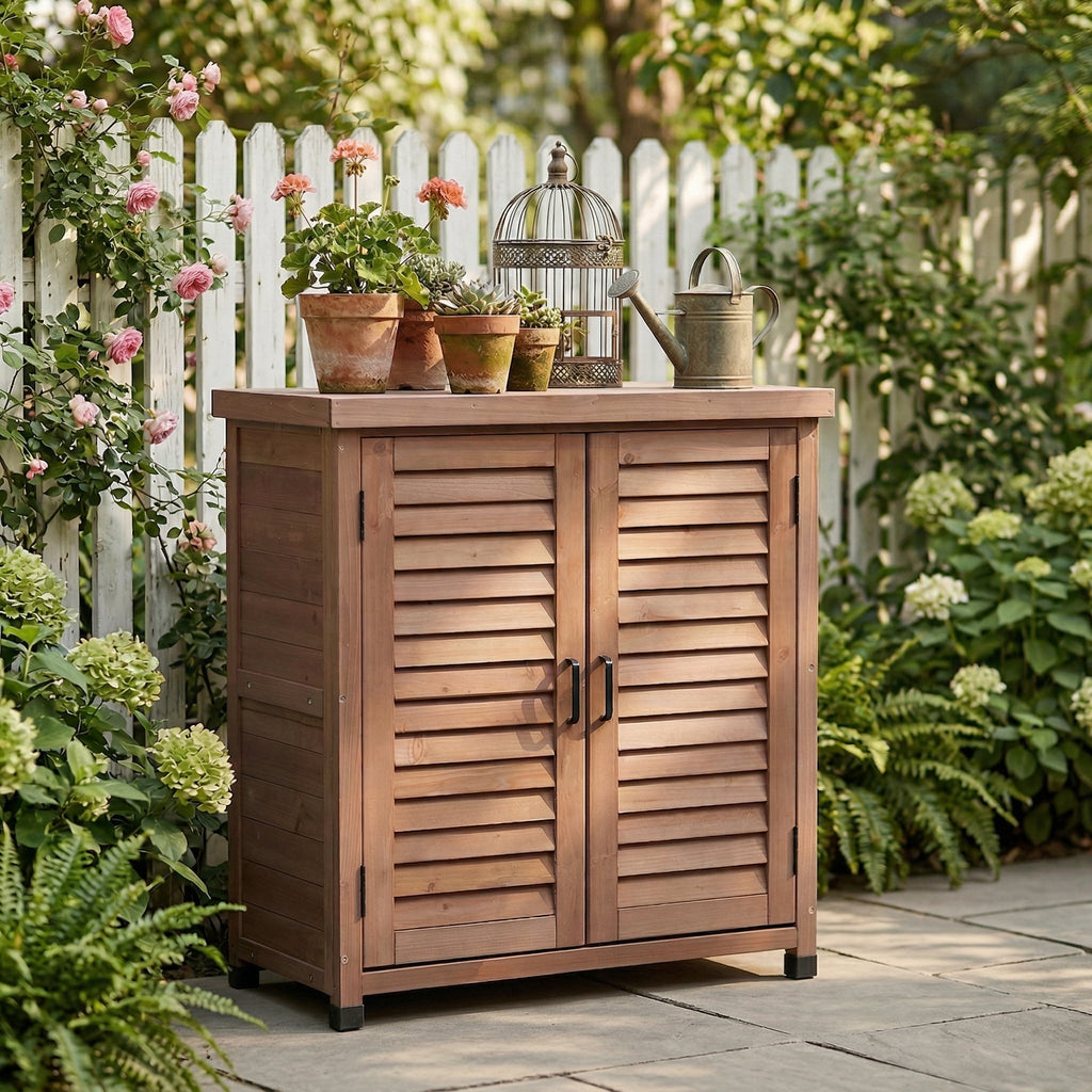 Potting Bench with Storage Cabinet and Metal Table Top