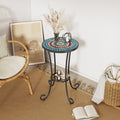 Patio Side Table with Shelf, Blue + Black