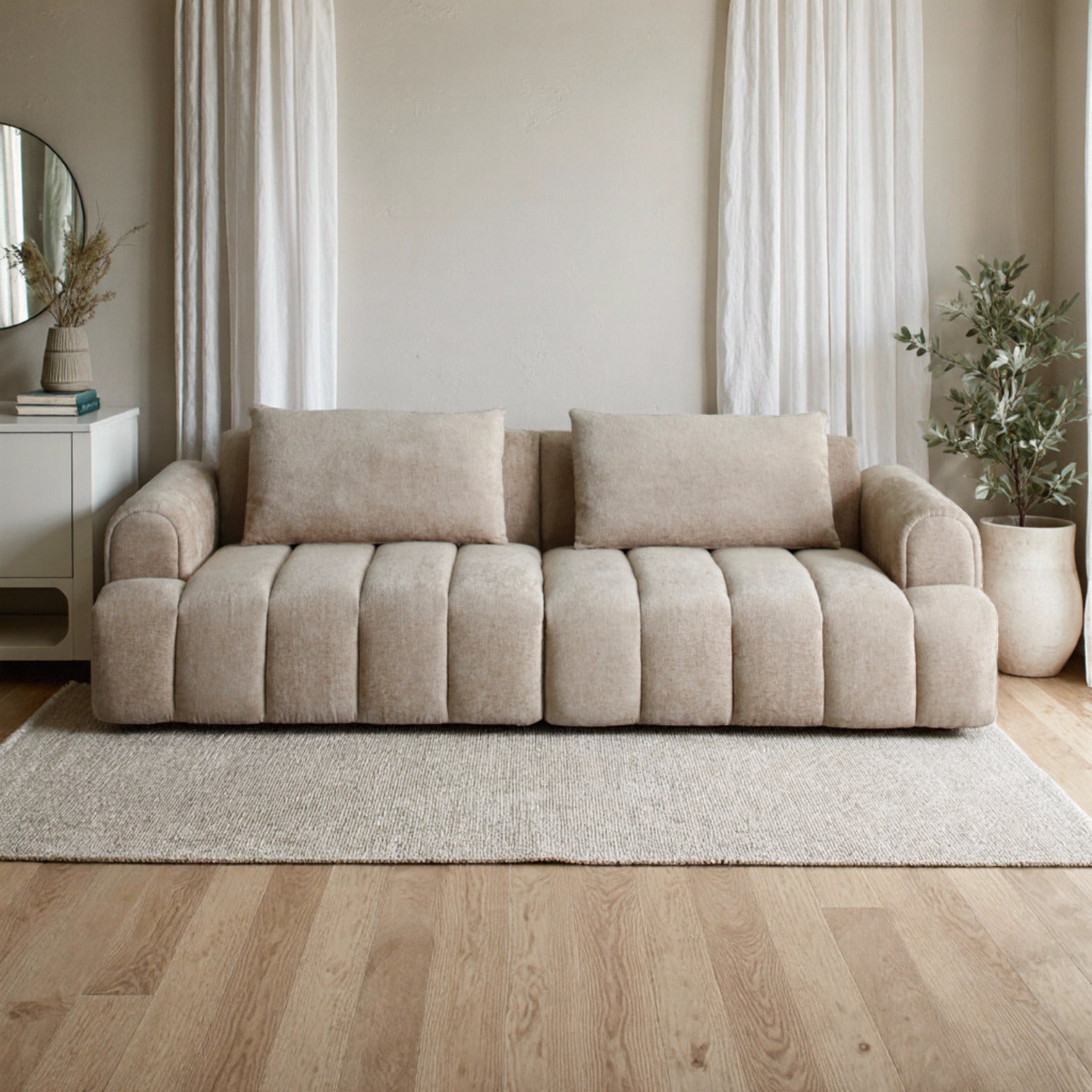 Modern Sectional Sofa - 4-Seater Chenille Velvet Upholstered Couch