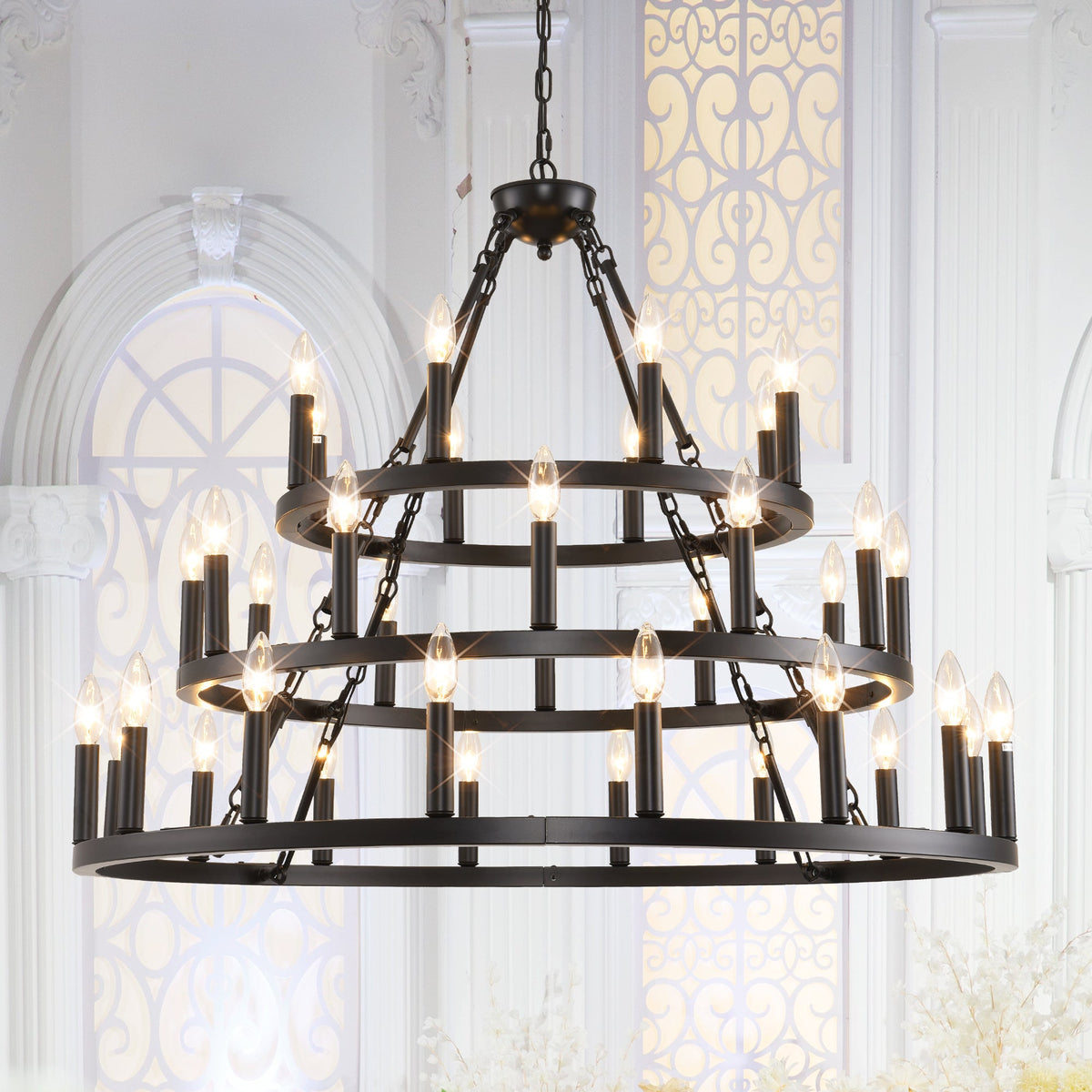 39.37 Inch 3 Tiers Wagon Wheel Chandelier