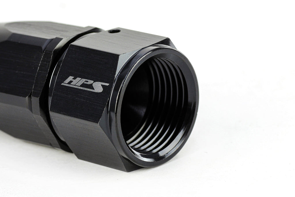 HPS Performance Products Compression Double Swivel Hose End to AN Female, Aluminum, Black