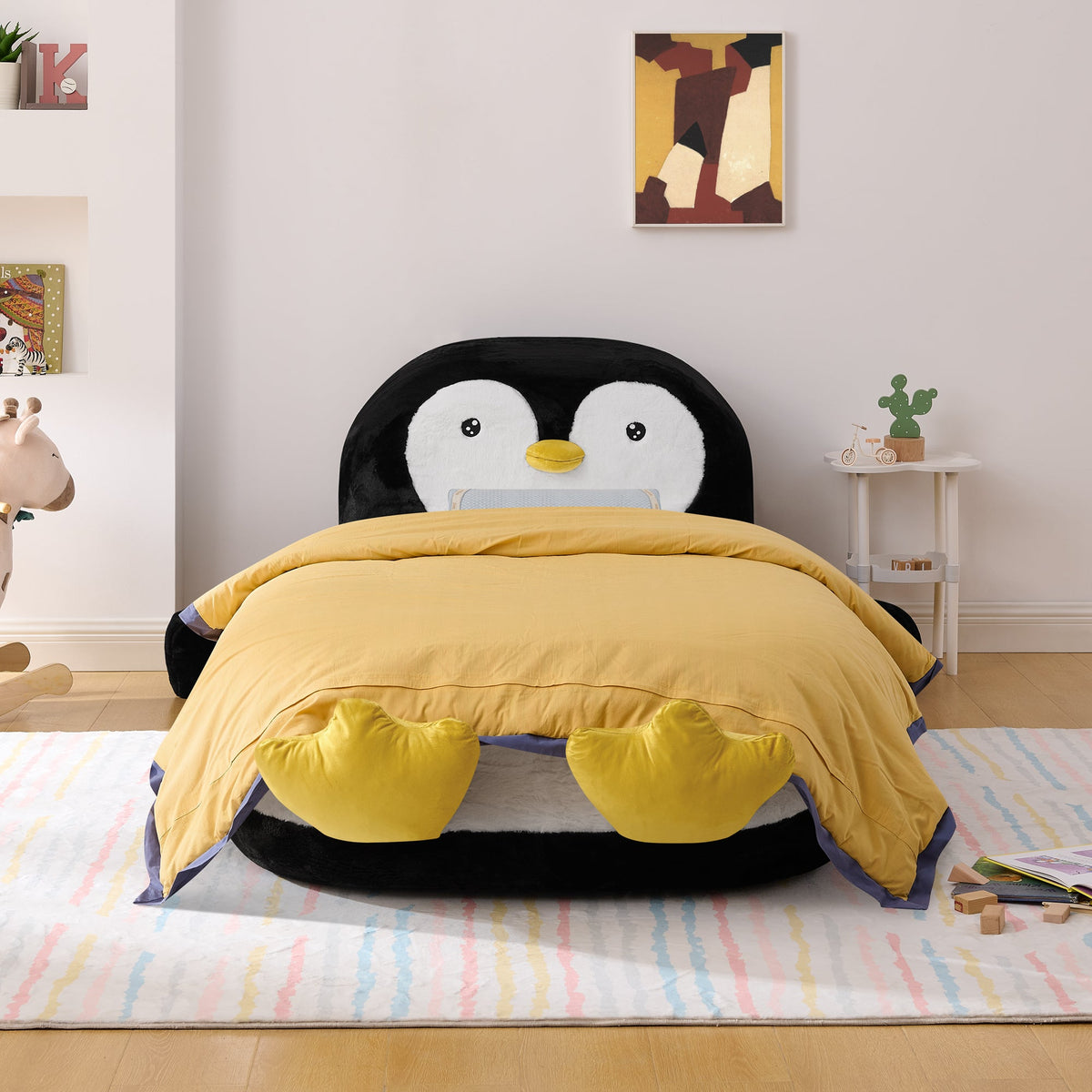 Twin Size Fluffy Faux Fur Penguin Shaped Bed Lounger Chair