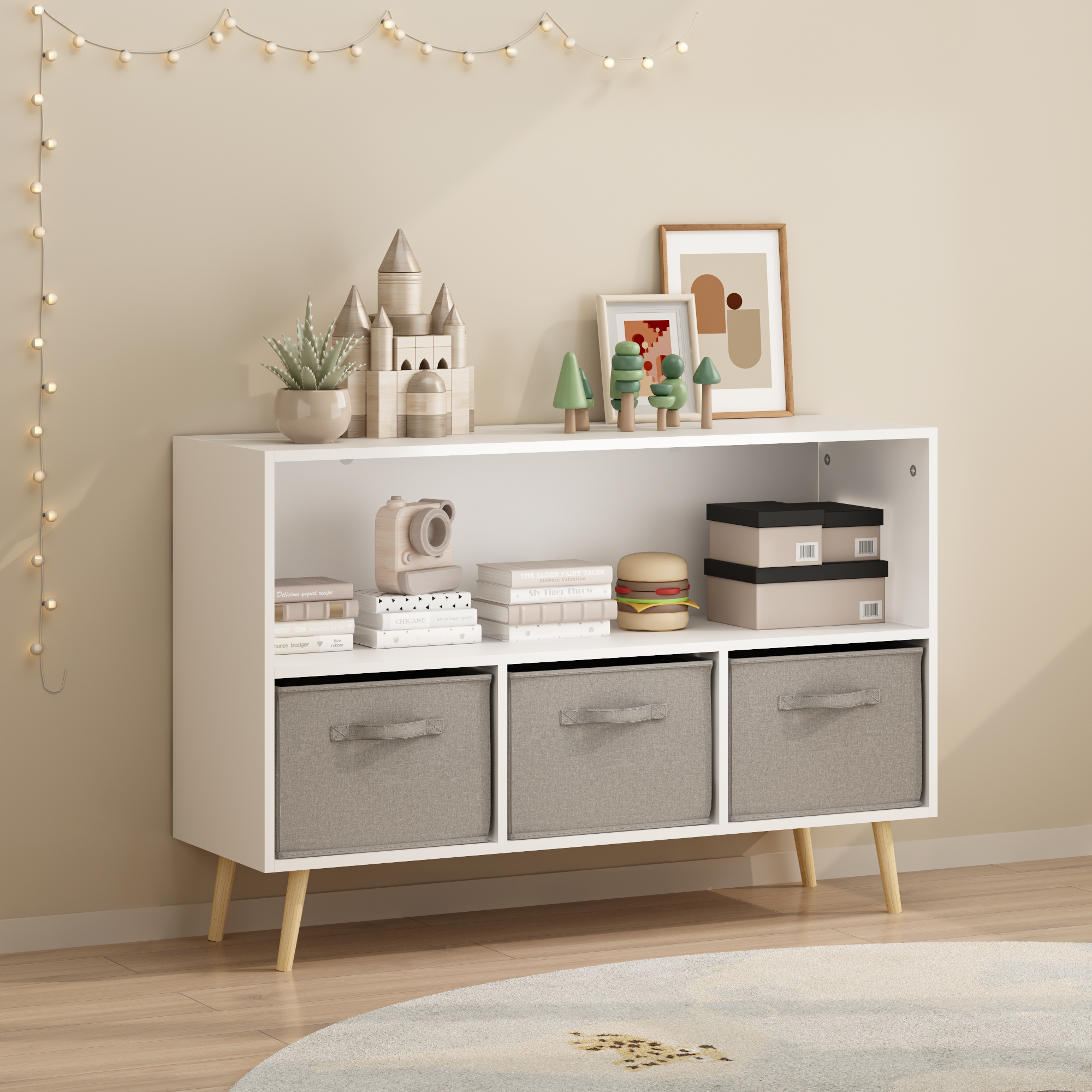 Kids Bookcase With Collapsible Fabric Drawers