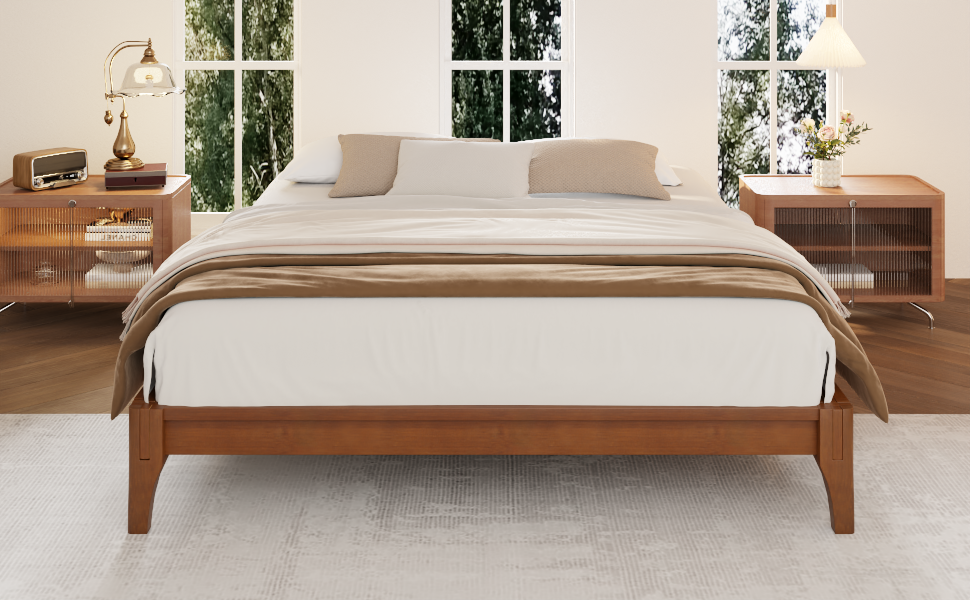 12 Inch Queen Size Solid Dry Bamboo Wood Platform Bed Frame