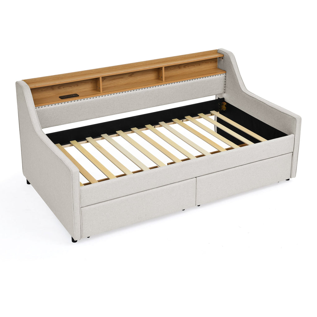 Twin Size Upholstery Sofa Bed with LED Lights