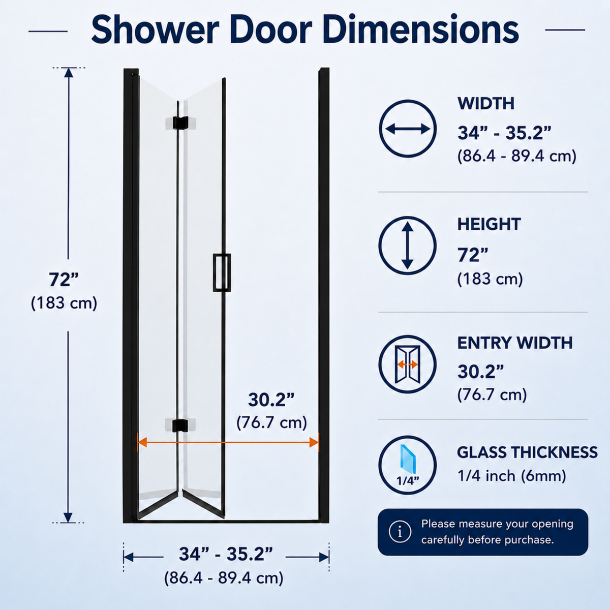 Semi-Frameless Folding Pivot Hinged Shower Door