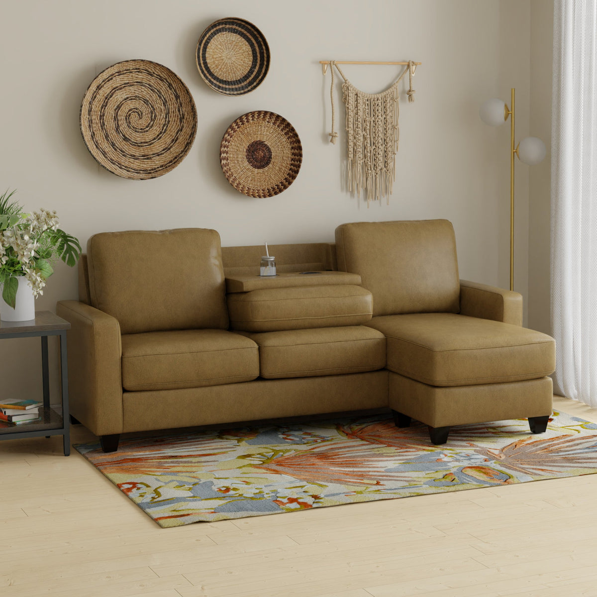 Brown 2-Piece Sofa with Chaise