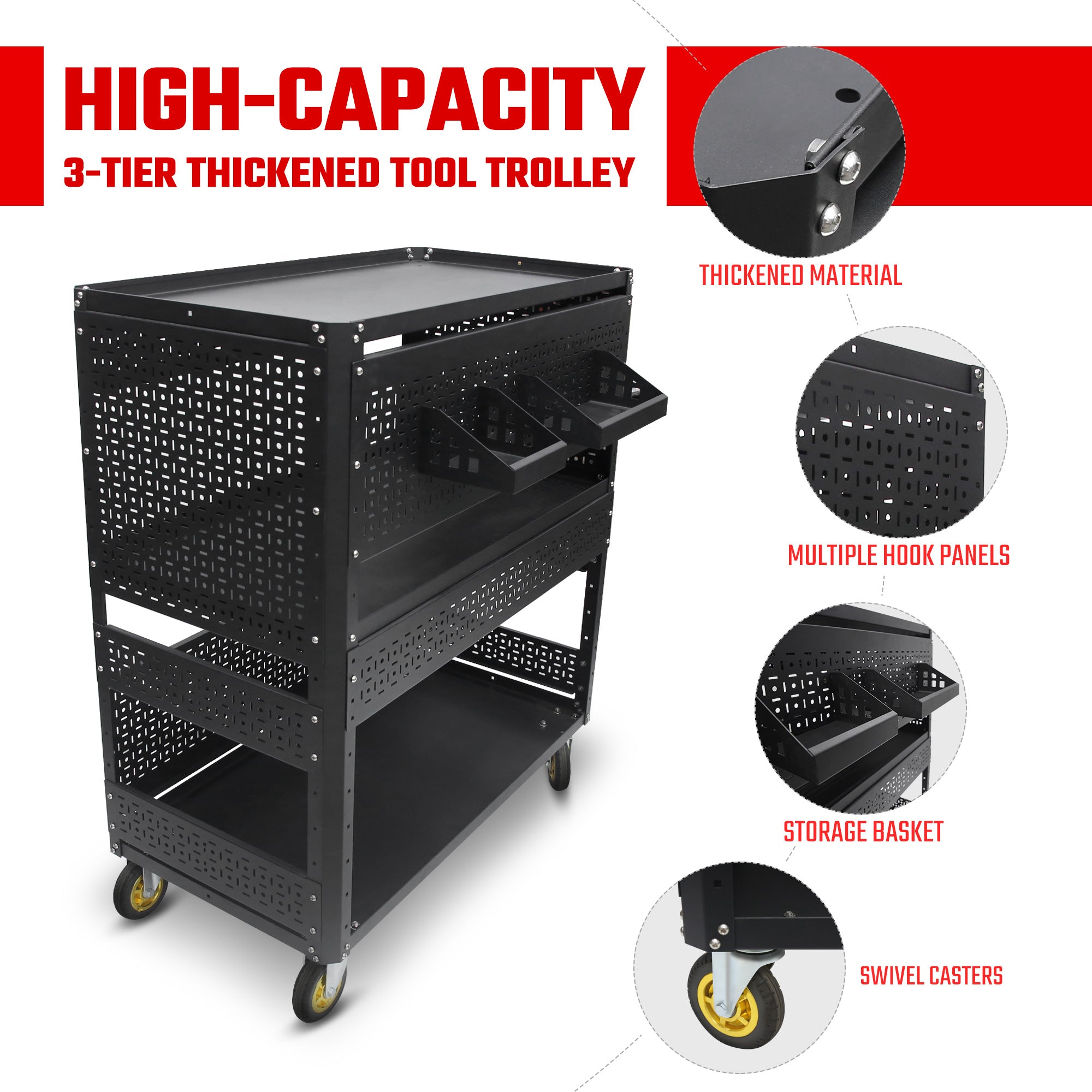 3-Tier DIY Detachable Utility Cart Storage Tool Cart